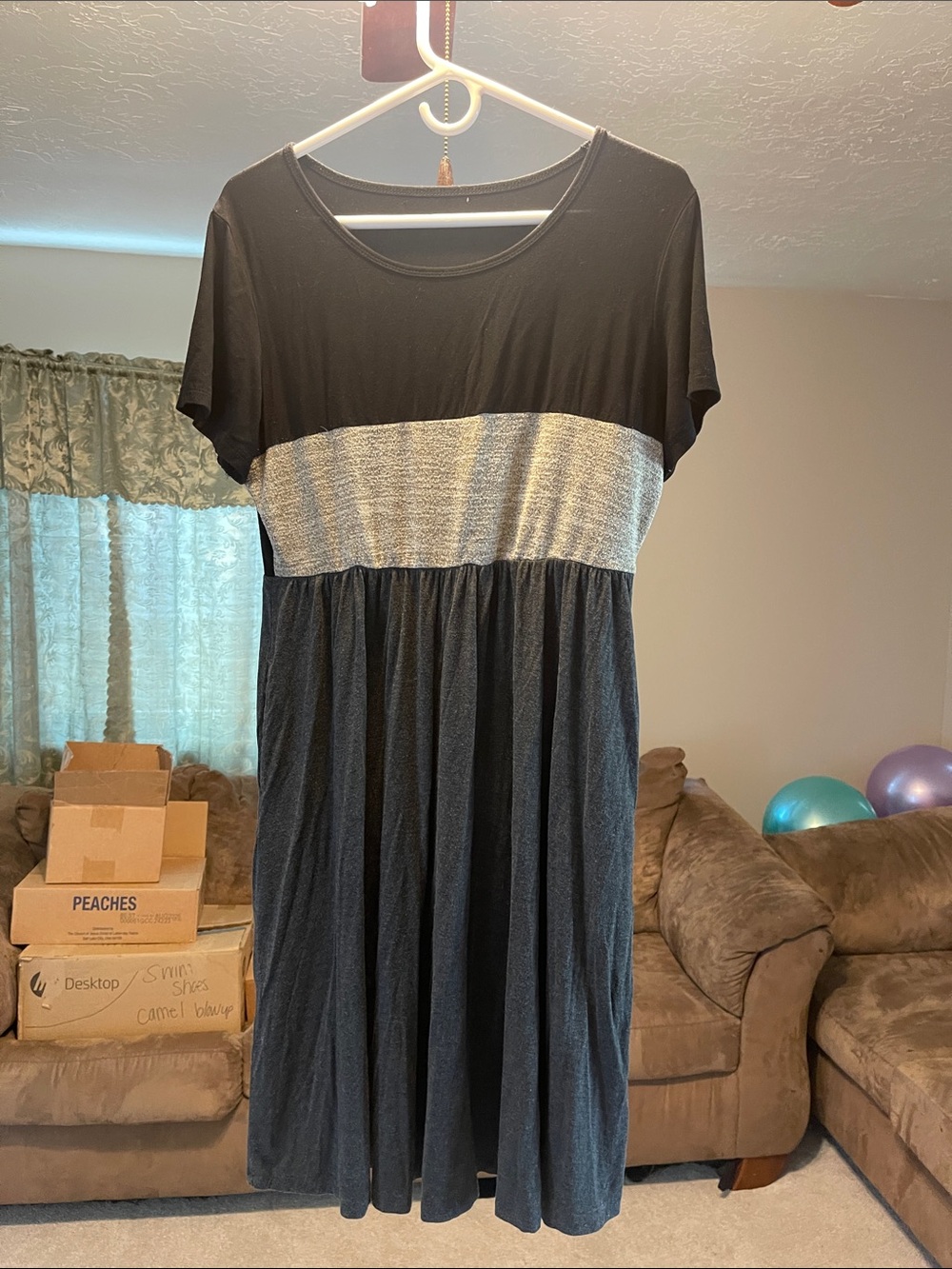 Black, Tan, & Gray Colorblock Short Sleeve Women’s Dress